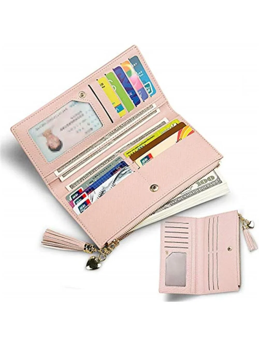 Womens Slim Bifold Wallet Large Capacity Card Holder Zip Phone Clutch Organizer